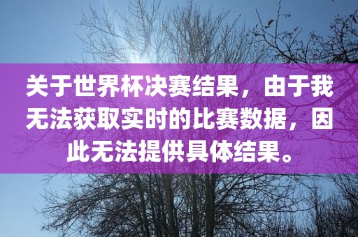 关于世界杯决赛结果,由于我无法获取实时的比赛数据,因此无法提供具体结果。