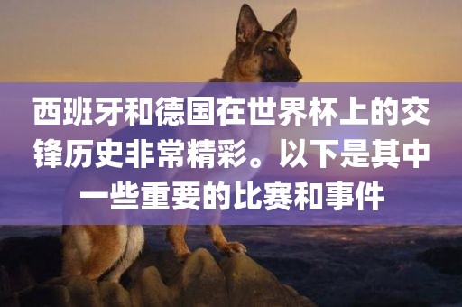 西班牙和德国在世界杯上的交锋历史非常精彩。以下是其中一些重要的比赛和事件广州熙林手袋有限公司