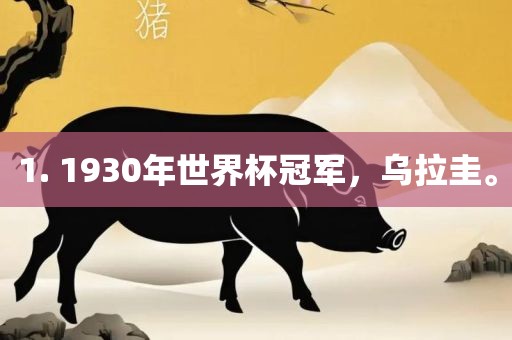 1. 1930年世界杯冠军，乌拉圭。