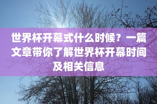 世界杯开幕式什么时候?一篇文章带你了解世界杯开幕时间及相关信息广州熙林手袋有限公司