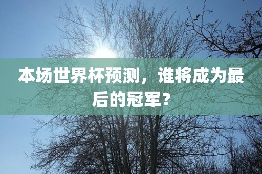 本场世界杯预测,谁将成为最后的冠军?